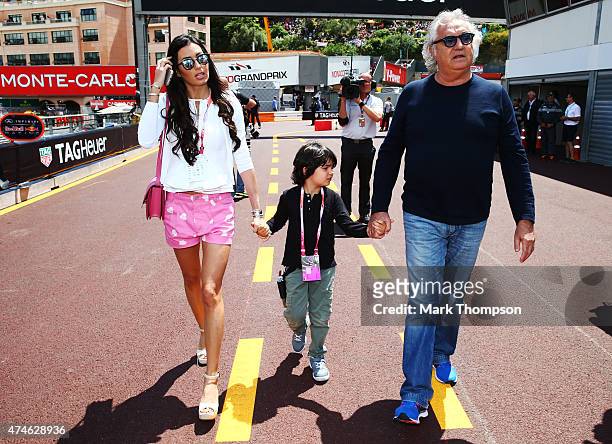 Flavio Briatore, his wife Elisabetta Gregoraci and son Falco attend the Monaco Formula One Grand Prix at Circuit de Monaco on May 24, 2015 in...