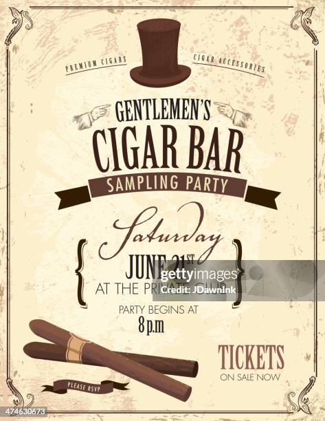 bildbanksillustrationer, clip art samt tecknat material och ikoner med old fashioned gentlemen's cigar party invitation design - cigarr