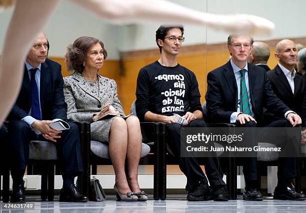 Jose Ignacio Wert, Queen Sofia of Spain and Jose Carlos Martinez visit the National Dance Company at National Dance Company sede on February 24, 2014...