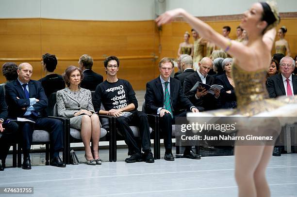 Jose Ignacio Wert, Queen Sofia of Spain and Jose Carlos Martinez visit the National Dance Company at National Dance Company sede on February 24, 2014...