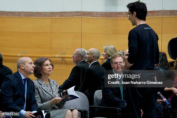 Jose Ignacio Wert, Queen Sofia of Spain and Jose Carlos Martinez visit the National Dance Company at National Dance Company sede on February 24, 2014...