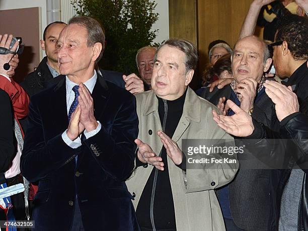 Bertrand Delanoe, Paul Loup Sulitzer and Michel Jonasz attend the Unveiling of The Plaque 'Golf Drouot' at the Mairie du 9 eme on February 24, 2014...