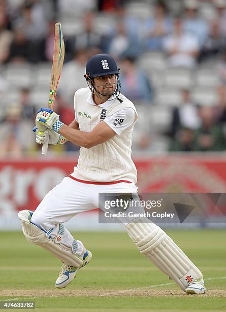 England captain Alastair Cook bats during day four of 1st Investec Test match between England and New Zealand at Lord's Cricket Ground on May 24,...