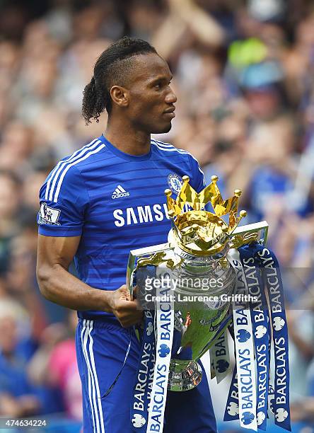Didier Drogba of Chelsea holds the trophy after the Barclays Premier League match between Chelsea and Sunderland at Stamford Bridge on May 24, 2015...