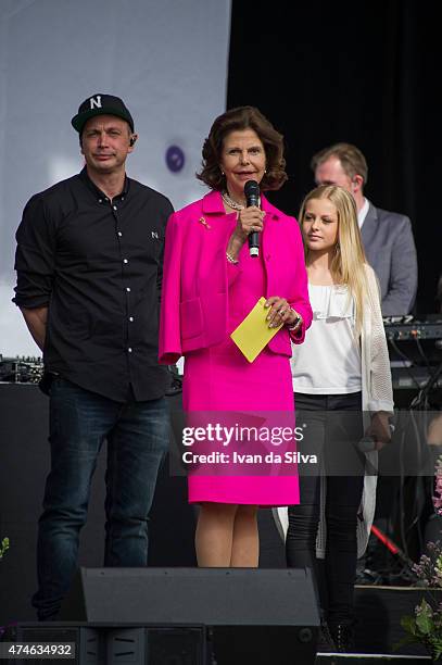 Petter, Queen Silvia of Sweden attends the Childhood day at Djurgarden on May 24, 2015 in Stockholm, Sweden. .