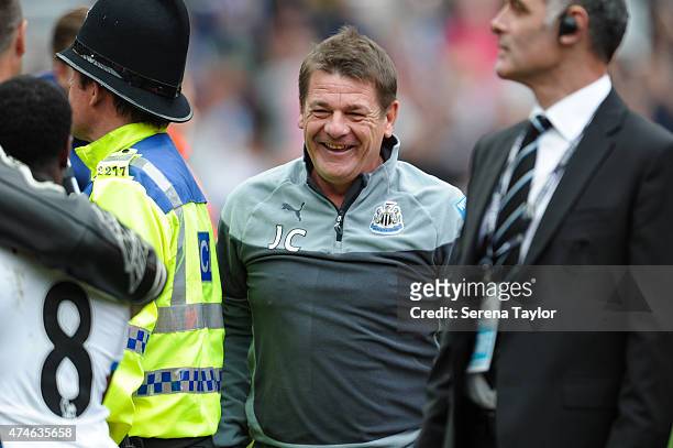 Head coach John Carver of Newcastle smiles after Newcastle win during the Barclays Premier League match between Newcastle United and West Ham United...