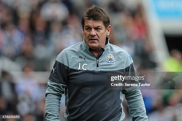 Head coach John Carver of Newcastle stands on the sidelines during the Barclays Premier League match between Newcastle United and West Ham United at...