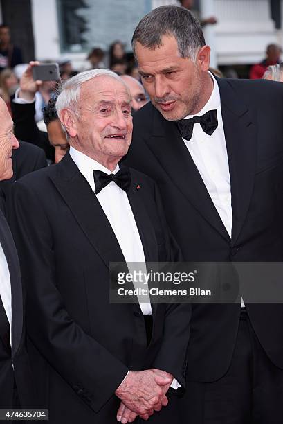 Glaciologist Claude Lorius and director Luc Jacquet attend the closing ceremony and "Le Glace Et Le Ciel" Premiere during the 68th annual Cannes Film...