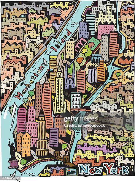 ilustrações, clipart, desenhos animados e ícones de mão desenhada mapa de nova york  - statue of liberty cartoon