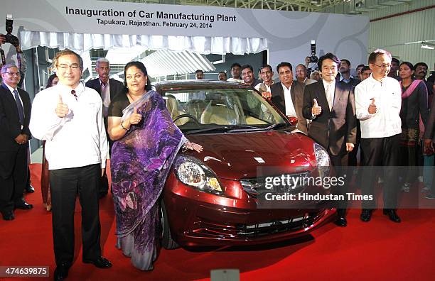 Yoshiyki Matsumoto Mangaing Officer of Honda Motors Co, Japan, Rajasthan Chief Minister Vasundhara Raje Scindia, Yasuhisa Kawamura Deputy Chief of...