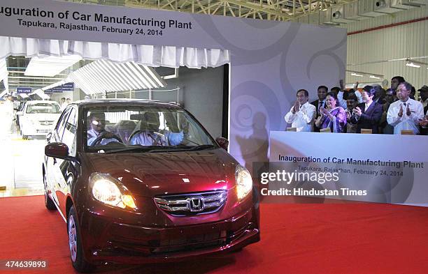 Yoshiyki Matsumoto Mangaing Officer of Honda Motors Co, Japan, Rajasthan Chief Minister Vasundhara Raje Scindia, Yasuhisa Kawamura Deputy Chief of...