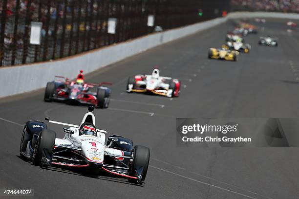 Will Power of Australia driver of the Penske Chevrolet Dallara leads a pack of cars during the 99th running of the Indianapolis 500 mile race at...
