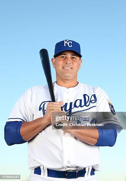 Ramon Hernandez of the Kansas City Royals poses for a portrait during spring training photo day at Surprise Stadium on February 24, 2014 in Surprise,...