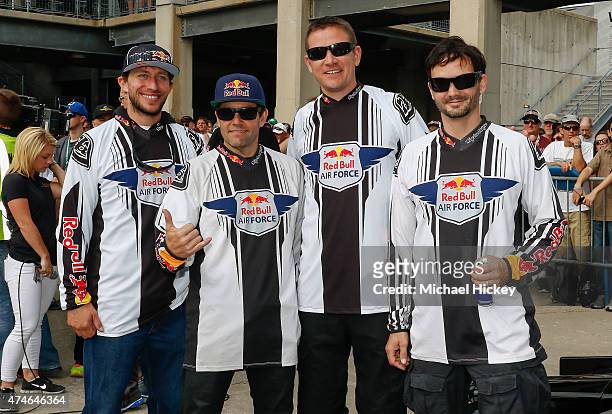 Members of the Red Bull Air Force Team attend the Indy 500 on May 23, 2015 in Indianapolis, Indiana.