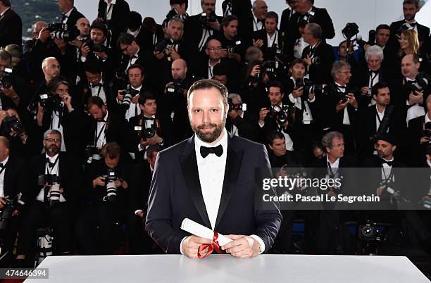 Director Yorgos Lanthimos, winner of the Jury Prize for his film 'The Lobster' attends a photocall for the winners of the Palme d'Or during the 68th...