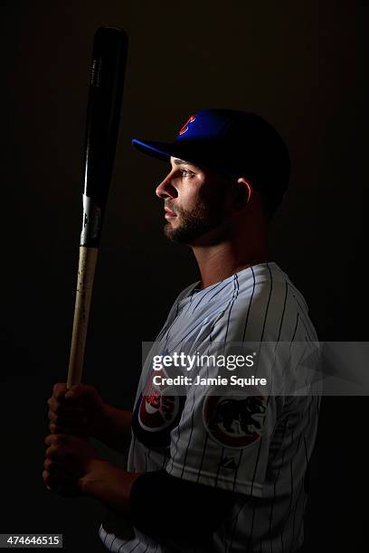 Casper Wells poses during Chicago Cubs photo day on February 24, 2014 in Tempe, Arizona.