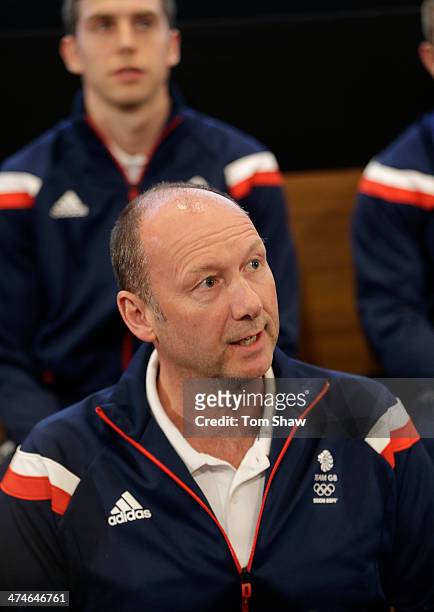Mike Hay the GB Chef de Mission talks to the press during the Team GB Welcome Home Press Conference at the Sofitel Hotel on February 24, 2014 in...
