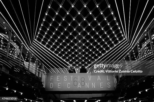 Lights are going down inside the Palais du Cinema during the 68th annual Cannes Film Festival on May 24, 2015 in Cannes, France.