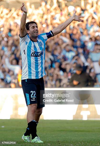Diego Milito of Racing Club celebrates after winning a match between Racing Club and Independiente as part of 13th round of Torneo Primera Division...