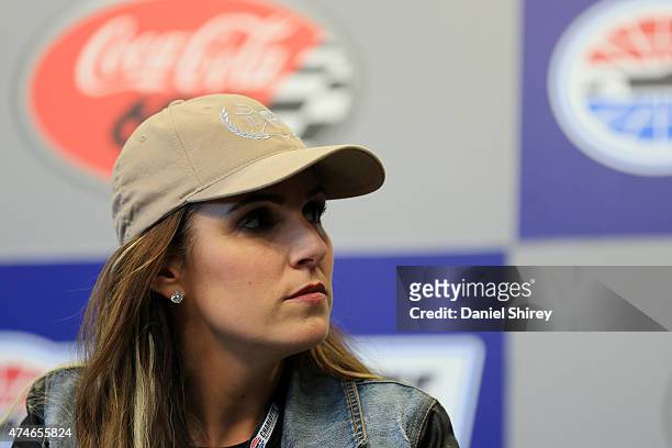 Taya Kyle, widow of American Sniper Chris Kyle, speaks to the media during a press conference prior to the NASCAR Sprint Cup Series Coca-Cola 600 at...