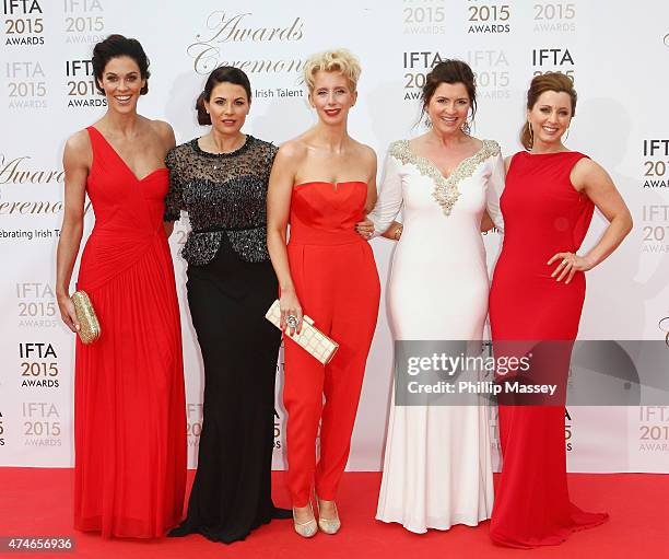 Glenda Gilson, Lisa Cannon, Aisling O'Loughlin, Colette Fitzpatrick and Sinead Desmond attend the Irish Film And Drama Awards on May 24, 2015 in...