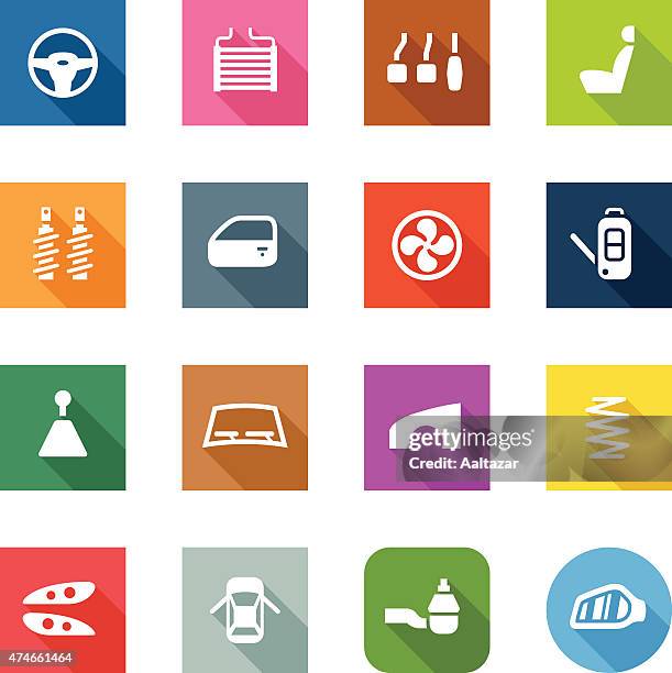 flat icons - car parts - front passenger seat stock illustrations