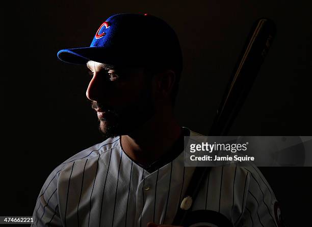 George Kottaras poses during Chicago Cubs photo day on February 24, 2014 in Tempe, Arizona.