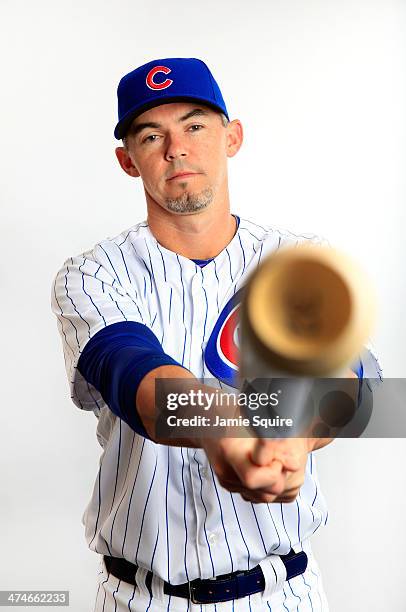 Eli Whiteside poses during Chicago Cubs photo day on February 24, 2014 in Tempe, Arizona.