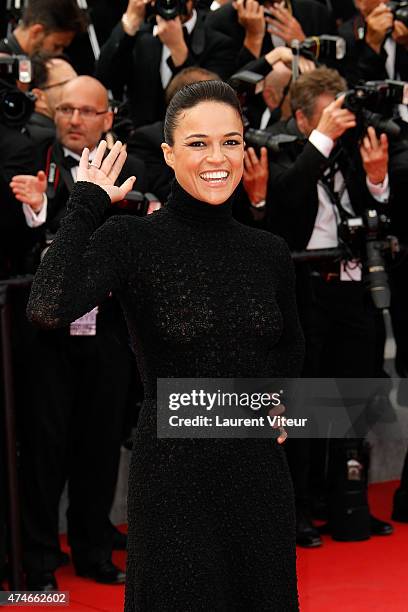 Michelle Rodriguez attends the closing ceremony and "Le Glace Et Le Ciel" premiere during the 68th annual Cannes Film Festival on May 24, 2015 in...