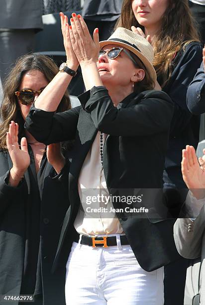 Cendrine Dominguez attends the tribute on Center Court honoring her late husband, French tennis champion Patrice Dominguez on day 1 of the French...