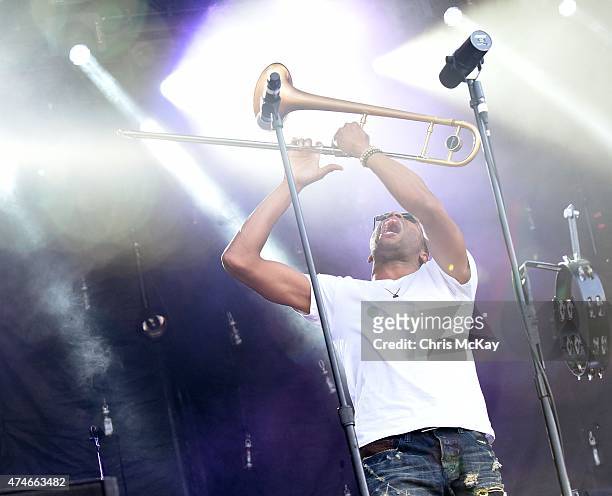Trombone Shorty performs during day 3 of the 3rd Annual Shaky Knees Music Festival at Atlanta Central Park on May 10, 2015 in Atlanta City.