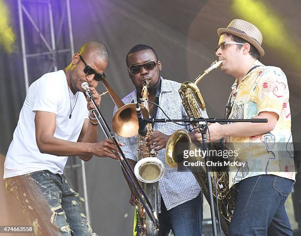 Trombone Shorty, BK Jackson, and Dan Oestreicher perform during day 3 of the 3rd Annual Shaky Knees Music Festival at Atlanta Central Park on May 10,...