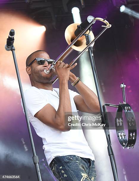 Trombone Shorty performs during day 3 of the 3rd Annual Shaky Knees Music Festival at Atlanta Central Park on May 10, 2015 in Atlanta City.