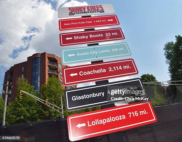 Sign with directions to other major music festivals shows the way during day 3 of the 3rd Annual Shaky Knees Music Festival at Atlanta Central Park...