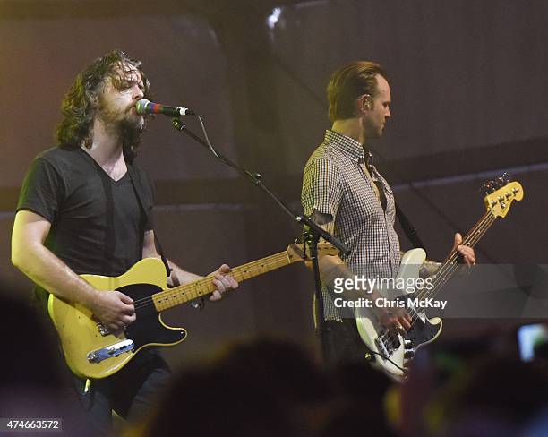 Jake Snider and Cory Murchy of Minus The Bear perform during day 3 of the 3rd Annual Shaky Knees Music Festival at Atlanta Central Park on May 10,...