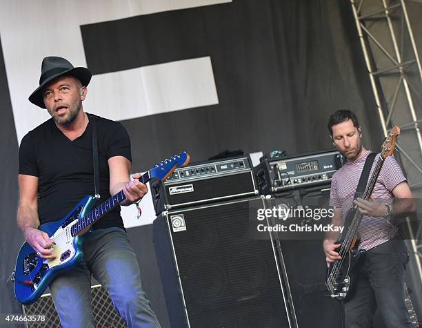 Andy Bell and Steve Queralt of Ride perform during day 3 of the 3rd Annual Shaky Knees Music Festival at Atlanta Central Park on May 10, 2015 in...