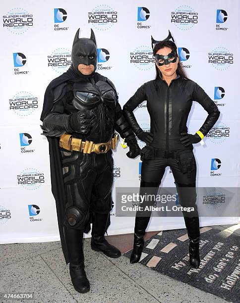 Cosplayers dressed as Batman and Catwoman at Warner Bros. And DC Comics Super Hero World Record Event held at Hollywood & Highland Courtyard on April...
