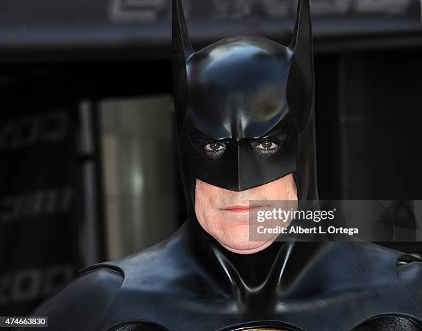 Cosplayer dressed as Batman at Warner Bros. And DC Comics Super Hero World Record Event held at Hollywood & Highland Courtyard on April 18, 2015 in...