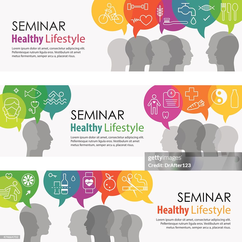 Healthy Lifestyle Banners And Icon Set