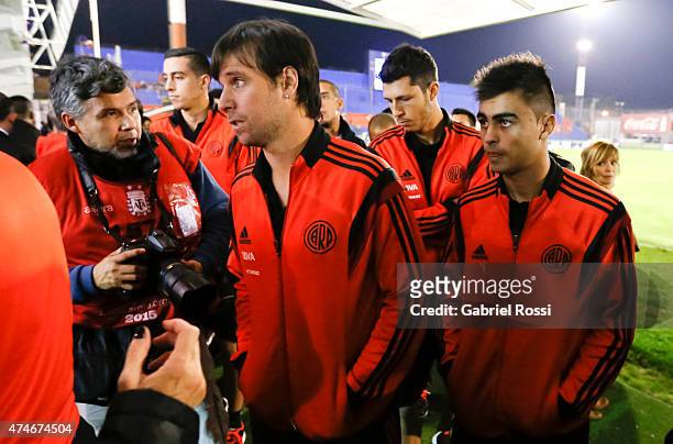 Fernando Cavenaghi of River Plate walks to the locker room with his teammates after receiving the confirmation of the Tigre v River Plate match...