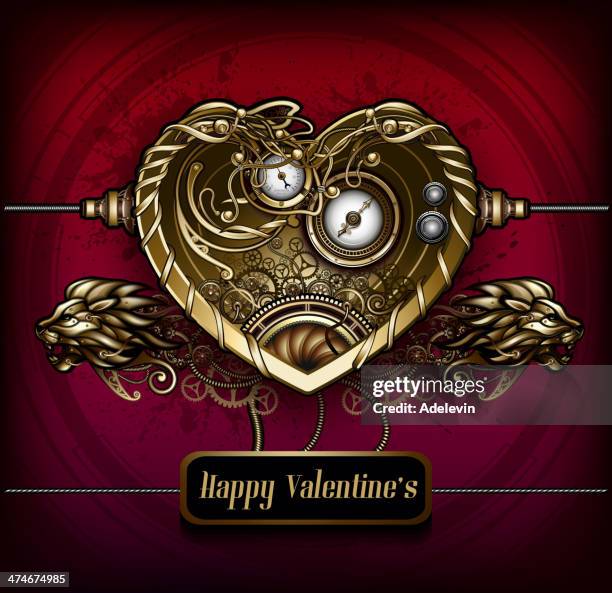 steampunk heart - dinner for two stock illustrations