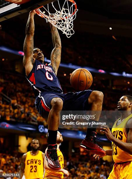 Jeff Teague of the Atlanta Hawks dunks against the Cleveland Cavaliers in the second quarter during Game Three of the Eastern Conference Finals of...