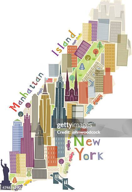 bildbanksillustrationer, clip art samt tecknat material och ikoner med manhattan island illustration - hängbro