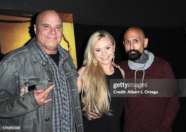 Actor Tony Moran, actress Bree Olsen and actor Robert LaSardo arrive for the Premiere Of IFC Midnight's "The Human Centepede 3 " held at TCL Chinese...
