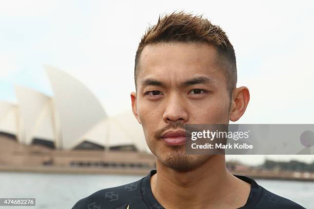 Lin Dan of China poses during the Australian Badminton Open 2015 media call at Campbells Cove, The Rocks, on May 25, 2015 in Sydney, Australia.