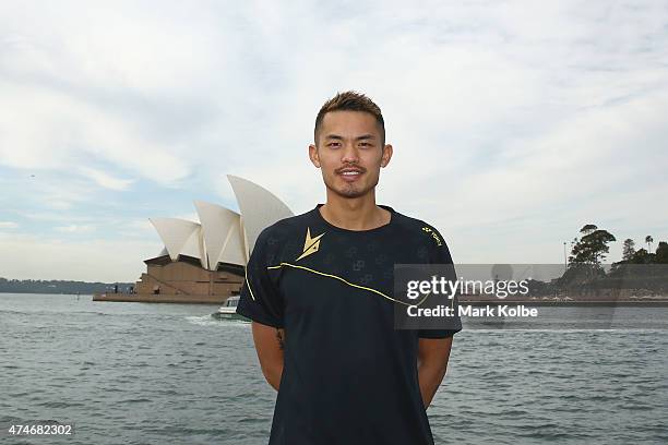Lin Dan of China poses during the Australian Badminton Open 2015 media call at Campbells Cove, The Rocks, on May 25, 2015 in Sydney, Australia.