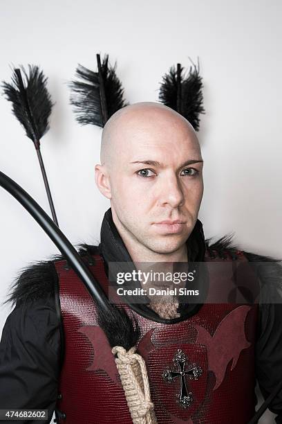 Cosplayer Evil Bald Genius dressed in his own creation attending the MCM Comic Con at ExCel convention centre in London, England on May 23, 2015