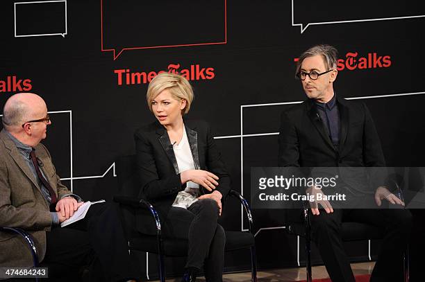 David Rooney, Michelle Williams and Alan Cumming attend TimesTalk Presents An Evening With "Cabaret" at The Times Center on February 24, 2014 in New...