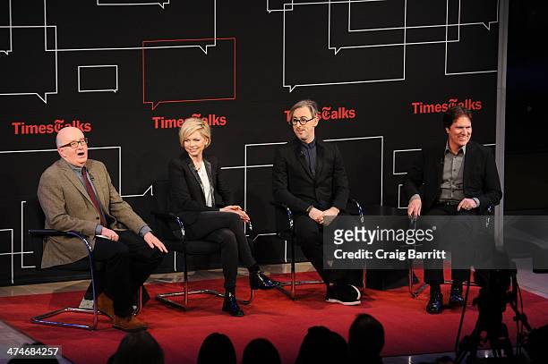 David Rooney, Michelle Williams, Alan Cumming and Rob Marshall attend TimesTalk Presents An Evening With "Cabaret" at The Times Center on February...
