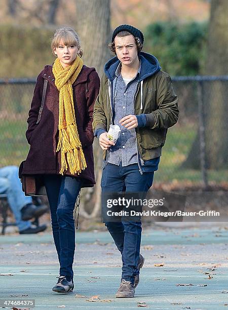 Taylor Swift and Harry Styles are seen walking around Central Park on December 02, 2012 in New York City.